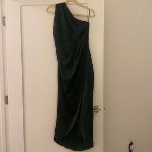 Dark green midi one shoulder cocktail dress 8